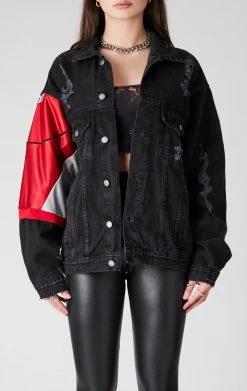 FURST OF A KIND SALE VINTAGE JERSEY SLEEVE AND BACK INSERT DENIM JACKET