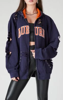 FURST OF A KIND VINTAGE RIPPED STUDDED ZIP UP HOODIE