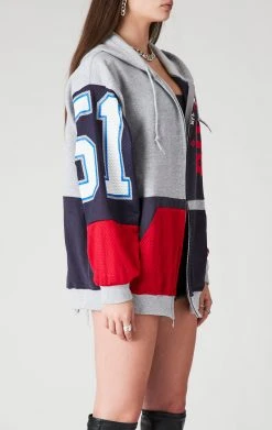 FURST OF A KIND VINTAGE NFL VINTAGE SPLICED PATCHWORK ZIP UP HOODIE