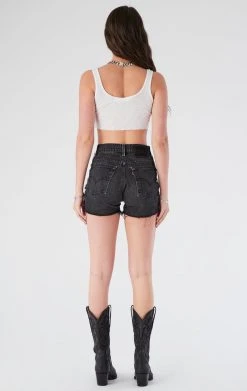 FURST OF A KIND VINTAGE CRISS CROSS SIDE CHAIN BLACK DENIM SHORTS FESTIVAL
