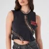 FURST OF A KIND VINTAGE CURVED SAFETY PIN CROPPED SLEEVELESS TEE