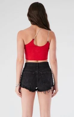 FURST OF A KIND VINTAGE ONE SHOULDER DOUBLE RHINESTONE STRAP TANK 7 FURST OF A KIND VINTAGE ONE SHOULDER DOUBLE RHINESTONE STRAP TANK