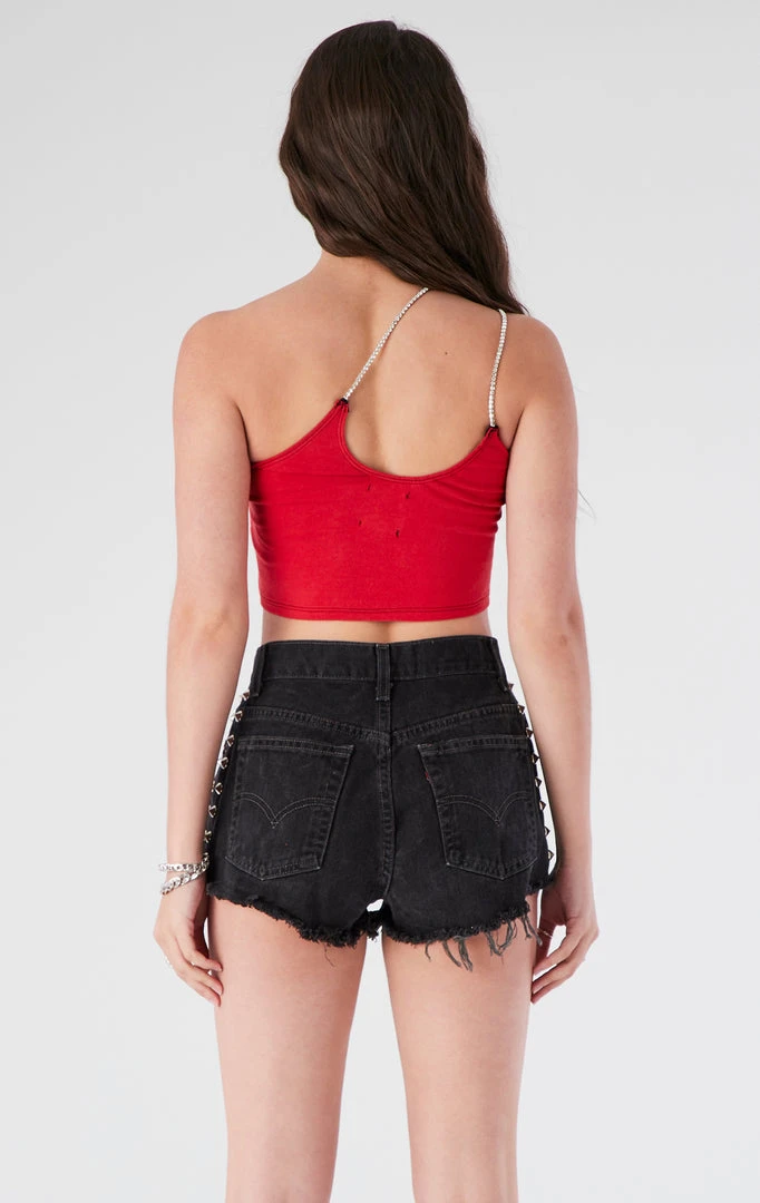 FURST OF A KIND VINTAGE ONE SHOULDER DOUBLE RHINESTONE STRAP TANK 5 FURST OF A KIND VINTAGE ONE SHOULDER DOUBLE RHINESTONE STRAP TANK