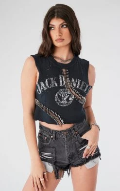 FURST OF A KIND VINTAGE DRINKS VINTAGE CURVED SAFETY PIN CROPPED SLEEVELESS TEE