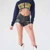FURST OF A KIND VINTAGE CURVED HEM RHINESTONE FRINGE SWEATSHIRT