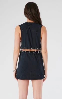 FURST OF A KIND VINTAGE SAFETY PIN LADDER FRONT SLEEVELESS TEE