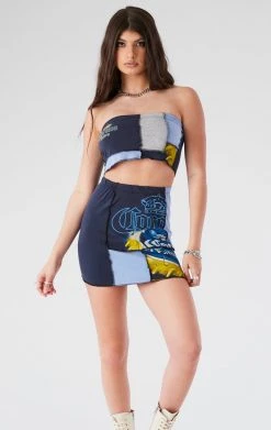 FURST OF A KIND VINTAGE DRINKS VINTAGE SPLICED TUBE TOP AND SKIRT SET