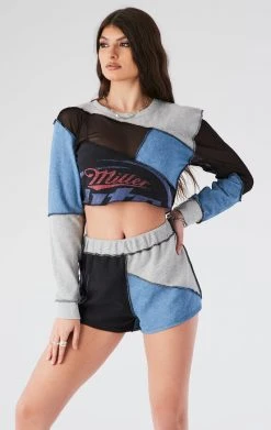 FURST OF A KIND VINTAGE MIXED MEDIA LONG SLEEVE TOP AND SHORT SET VINTAGE DRINKS