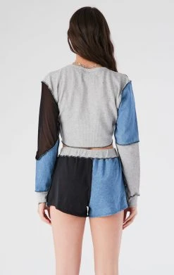 FURST OF A KIND VINTAGE MIXED MEDIA LONG SLEEVE TOP AND SHORT SET VINTAGE DRINKS