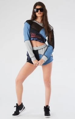 FURST OF A KIND VINTAGE MIXED MEDIA LONG SLEEVE TOP AND SHORT SET VINTAGE DRINKS