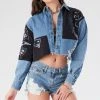 FURST OF A KIND VINTAGE PATCHWORK CROPPED CHAMBRAY
