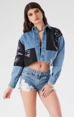 FURST OF A KIND VINTAGE PATCHWORK CROPPED CHAMBRAY