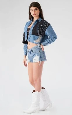 FURST OF A KIND VINTAGE PATCHWORK CROPPED CHAMBRAY