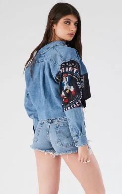 FURST OF A KIND VINTAGE PATCHWORK CROPPED CHAMBRAY