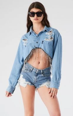 FURST OF A KIND VINTAGE RHINESTONE FRINGE CHAMBRAY