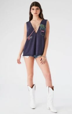 FURST OF A KIND VINTAGE CRISS CROSS RHINESTONE SLEEVELESS TEE VINTAGE DRINKS