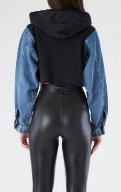 FURST OF A KIND VINTAGE SPLICED DENIM JACKET ZIP UP HOODIE VINTAGE DENIM JACKETS