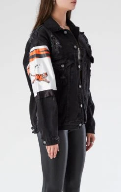 FURST OF A KIND VINTAGE JERSEY SLEEVE AND BACK INSERT DENIM JACKET VINTAGE DENIM JACKETS