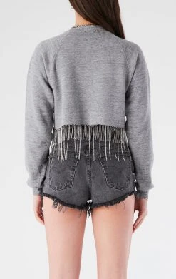 FURST OF A KIND VINTAGE CURVED HEM RHINESTONE FRINGE SWEATSHIRT VINTAGE RHINESTONE FRINGE