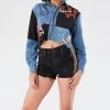 FURST OF A KIND VINTAGE PATCHWORK CROPPED CHAMBRAY VINTAGE COLLEGE