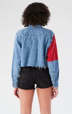 FURST OF A KIND VINTAGE PATCHWORK CROPPED CHAMBRAY