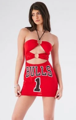 FURST OF A KIND VINTAGE DOUBLE RING CUT OUT HALTER DRESS