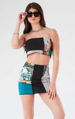 FURST OF A KIND VINTAGE NFL VINTAGE SPLICED TUBE TOP AND SKIRT SET