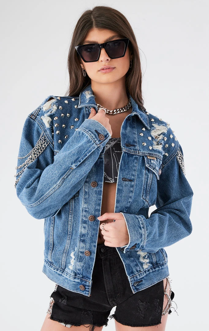 FURST OF A KIND VINTAGE DRAPE CHAIN STUDDED DENIM JACKET FESTIVAL 3 FURST OF A KIND VINTAGE DRAPE CHAIN STUDDED DENIM JACKET FESTIVAL