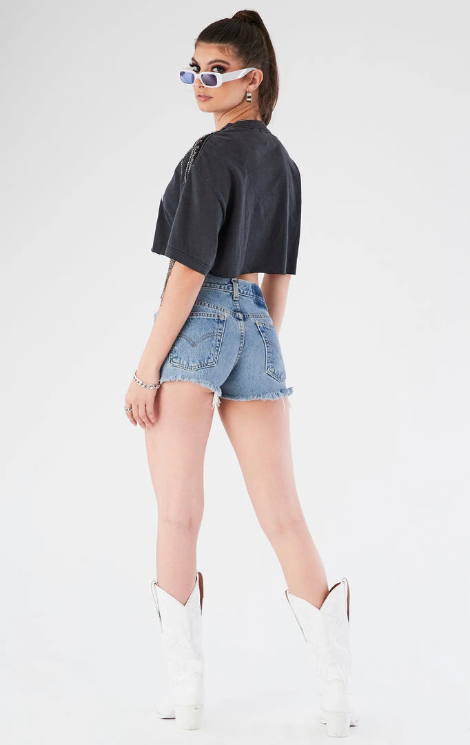 FURST OF A KIND VINTAGE RHINESTONE FRINGE SLEEVE CROP TEE 5 FURST OF A KIND VINTAGE RHINESTONE FRINGE SLEEVE CROP TEE