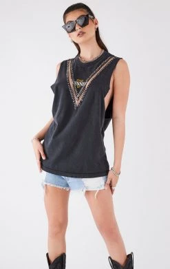 FURST OF A KIND VINTAGE PINS VINTAGE V SAFETY PIN SLEEVELESS TEE