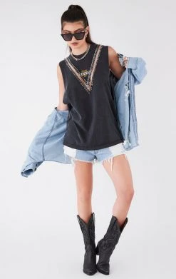 FURST OF A KIND VINTAGE PINS VINTAGE V SAFETY PIN SLEEVELESS TEE