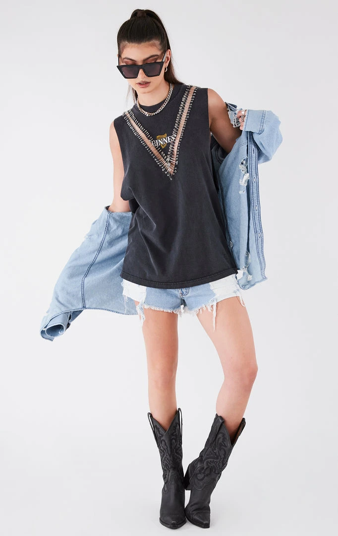 FURST OF A KIND VINTAGE PINS VINTAGE V SAFETY PIN SLEEVELESS TEE 4 FURST OF A KIND VINTAGE PINS VINTAGE V SAFETY PIN SLEEVELESS TEE