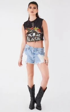 FURST OF A KIND VINTAGE CURVED SAFETY PIN CROPPED SLEEVELESS TEE