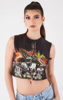 FURST OF A KIND VINTAGE CURVED SAFETY PIN CROPPED SLEEVELESS TEE