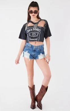 FURST OF A KIND FESTIVAL VINTAGE CUT OUT PIN AND STUD CROPPED TEE