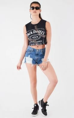 FURST OF A KIND VINTAGE CURVED SAFETY PIN CROPPED SLEEVELESS TEE