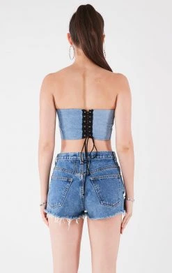 FURST OF A KIND VINTAGE DENIM CORSET TUBE TOP FESTIVAL 12 FURST OF A KIND VINTAGE DENIM CORSET TUBE TOP FESTIVAL