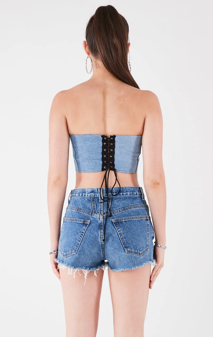 FURST OF A KIND VINTAGE DENIM CORSET TUBE TOP FESTIVAL 7 FURST OF A KIND VINTAGE DENIM CORSET TUBE TOP FESTIVAL