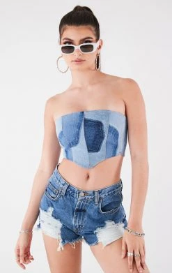 FURST OF A KIND VINTAGE DENIM CORSET TUBE TOP FESTIVAL 11 FURST OF A KIND VINTAGE DENIM CORSET TUBE TOP FESTIVAL