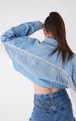 FURST OF A KIND VINTAGE RHINESTONE FRINGE DENIM JACKET FESTIVAL