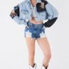 FURST OF A KIND VINTAGE PATCHWORK CROPPED DENIM JACKET FESTIVAL