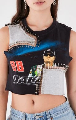 FURST OF A KIND VINTAGE PINS VINTAGE SAFETY PIN PATCHWORK SLEEVELESS TEE