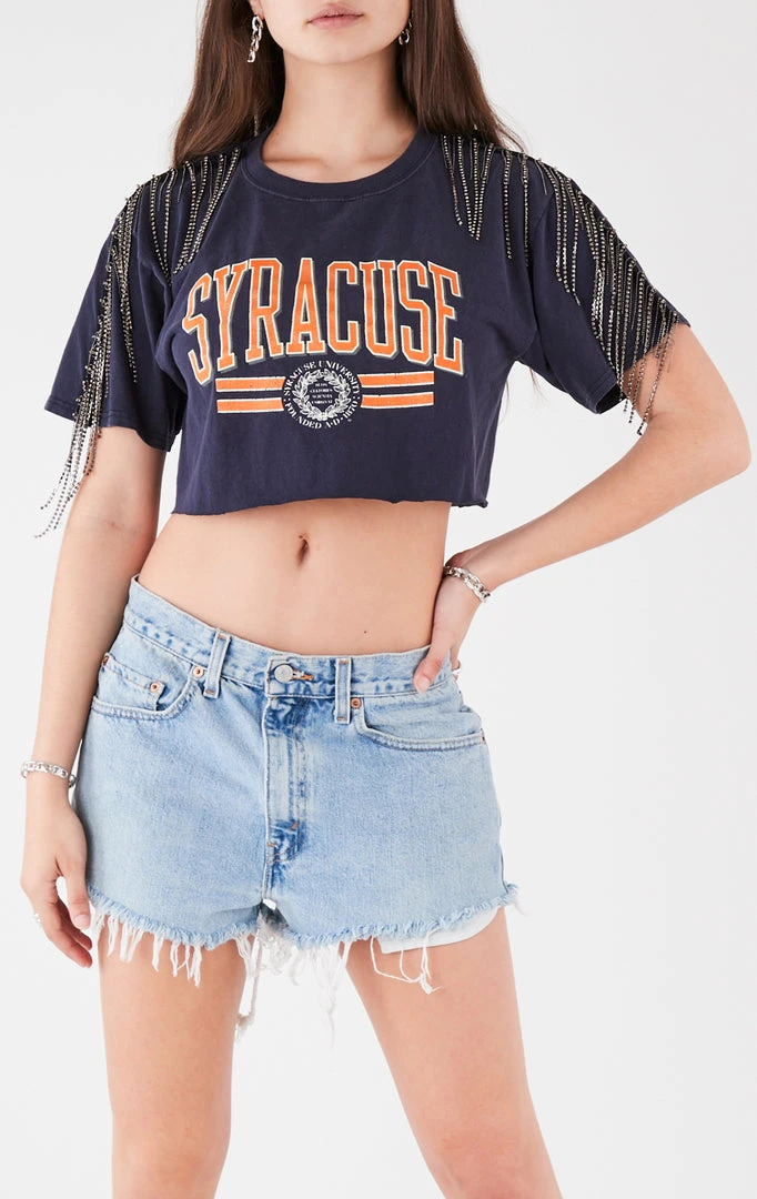 FURST OF A KIND VINTAGE RHINESTONE FRINGE SLEEVE CROP TEE 3 FURST OF A KIND VINTAGE RHINESTONE FRINGE SLEEVE CROP TEE