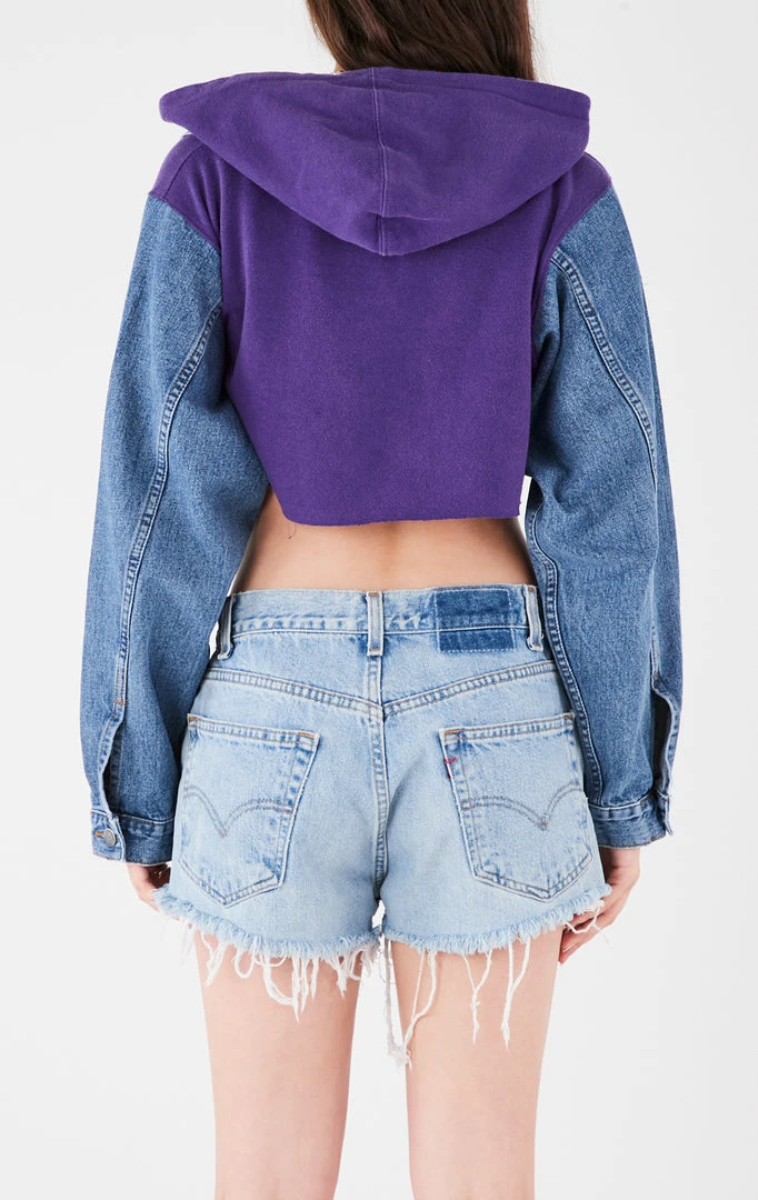 FURST OF A KIND VINTAGE SPLICED DENIM JACKET ZIP UP HOODIE VINTAGE DENIM JACKETS 4 FURST OF A KIND VINTAGE SPLICED DENIM JACKET ZIP UP HOODIE VINTAGE DENIM JACKETS