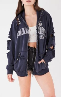 FURST OF A KIND VINTAGE RIPPED STUDDED ZIP UP HOODIE