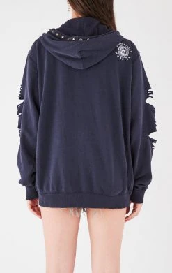 FURST OF A KIND VINTAGE RIPPED STUDDED ZIP UP HOODIE