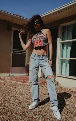 FURST OF A KIND VINTAGE HALTER NECK WATERFALL CHAIN BACK TOP