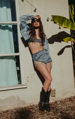 FURST OF A KIND VINTAGE RHINESTONE FRINGE BRA TOP AND SKIRT SET FESTIVAL