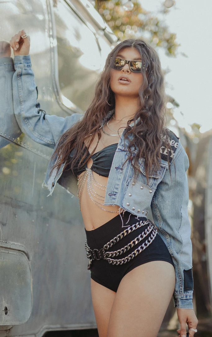 FURST OF A KIND FESTIVAL VINTAGE PATCHWORK STUDDED CROPPED DENIM JACKET 3 FURST OF A KIND FESTIVAL VINTAGE PATCHWORK STUDDED CROPPED DENIM JACKET