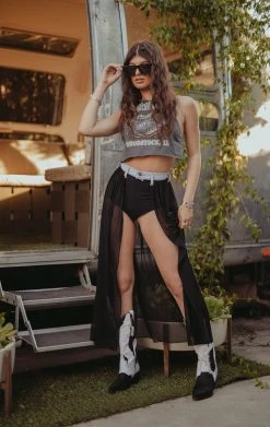 FURST OF A KIND FESTIVAL VINTAGE DENIM WAISTBAND SHEER MAXI WRAP